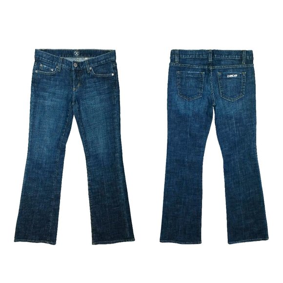 Bebe Dark Denim Twill LowRise Boot Jeans Rhinestone Buttons + Pocket Pin 29W/31L - Picture 1 of 14